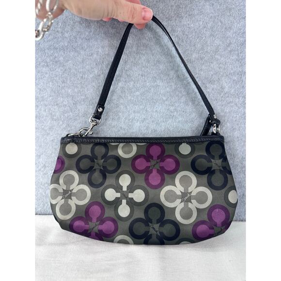 Coach Y2K Wristlet Clutch Small Purse Madison Clover Print Purple Grey & Black - Picture 4 of 10